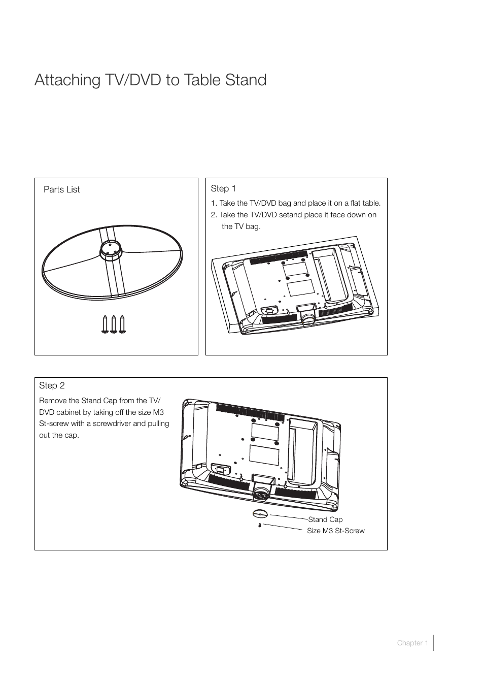 Attaching tv/dvd to table stand | RCA L40HD33D User Manual | Page 7 / 56