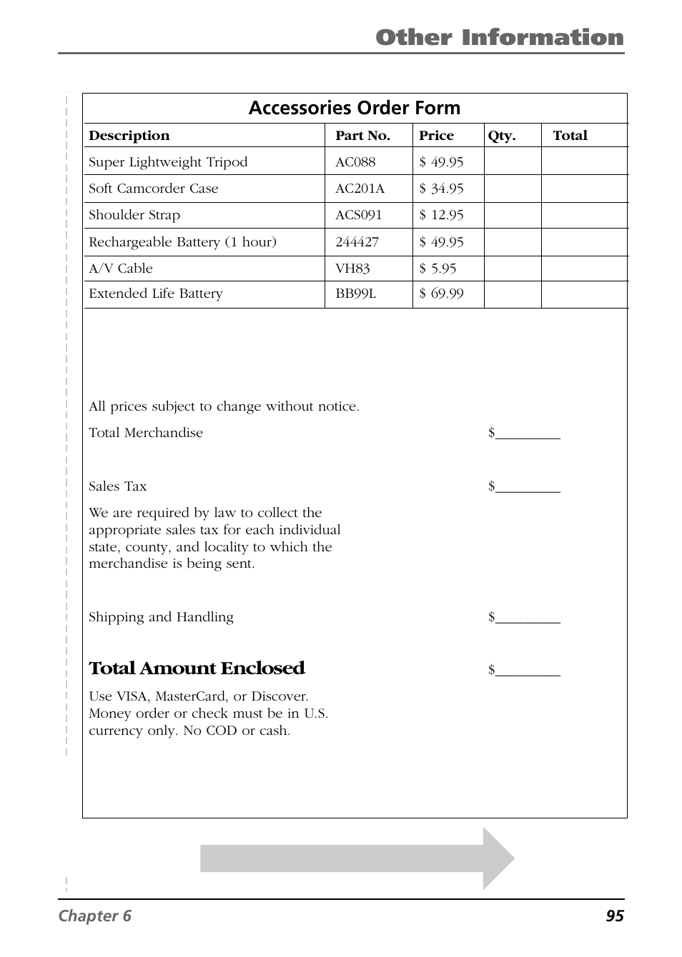 Accessories order form, Other information, Total amount enclosed | RCA CC6374 User Manual | Page 97 / 104