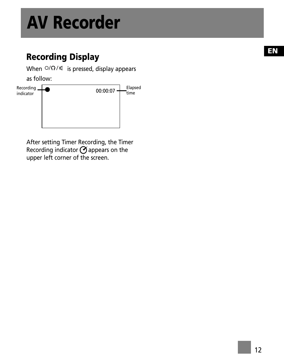 Av recorder, Recording display | RCA X3000 User Manual | Page 23 / 33