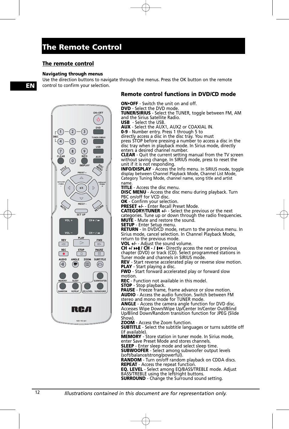 The remote control | RCA RTD260 User Manual | Page 14 / 38