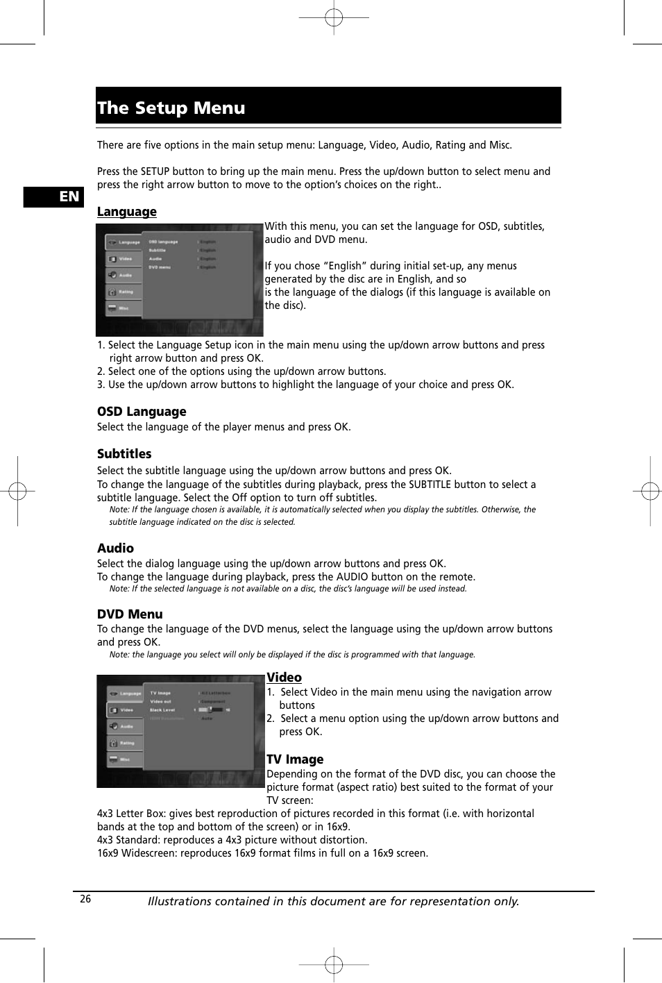 The setup menu | RCA RTD260 User Manual | Page 28 / 38