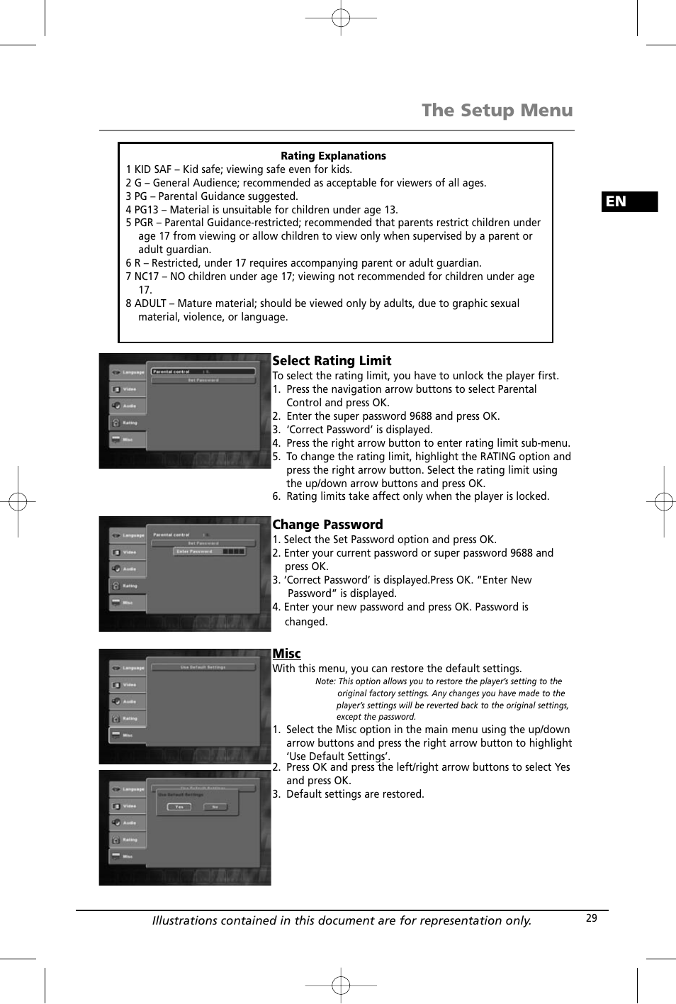 The setup menu | RCA RTD260 User Manual | Page 31 / 38