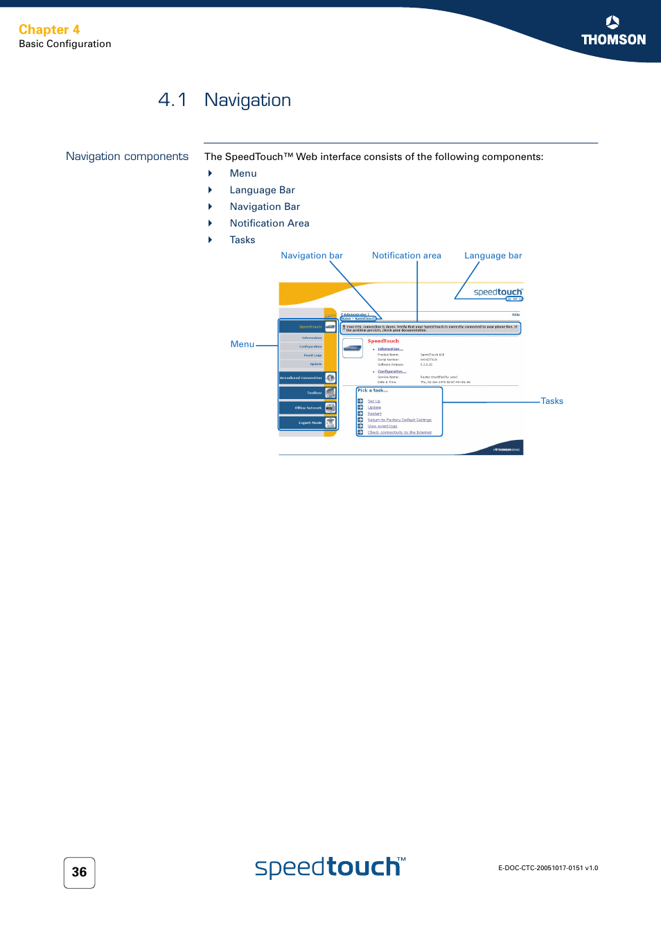 1 navigation, Navigation components, Navigation | Chapter 4 | RCA 605 User Manual | Page 46 / 208