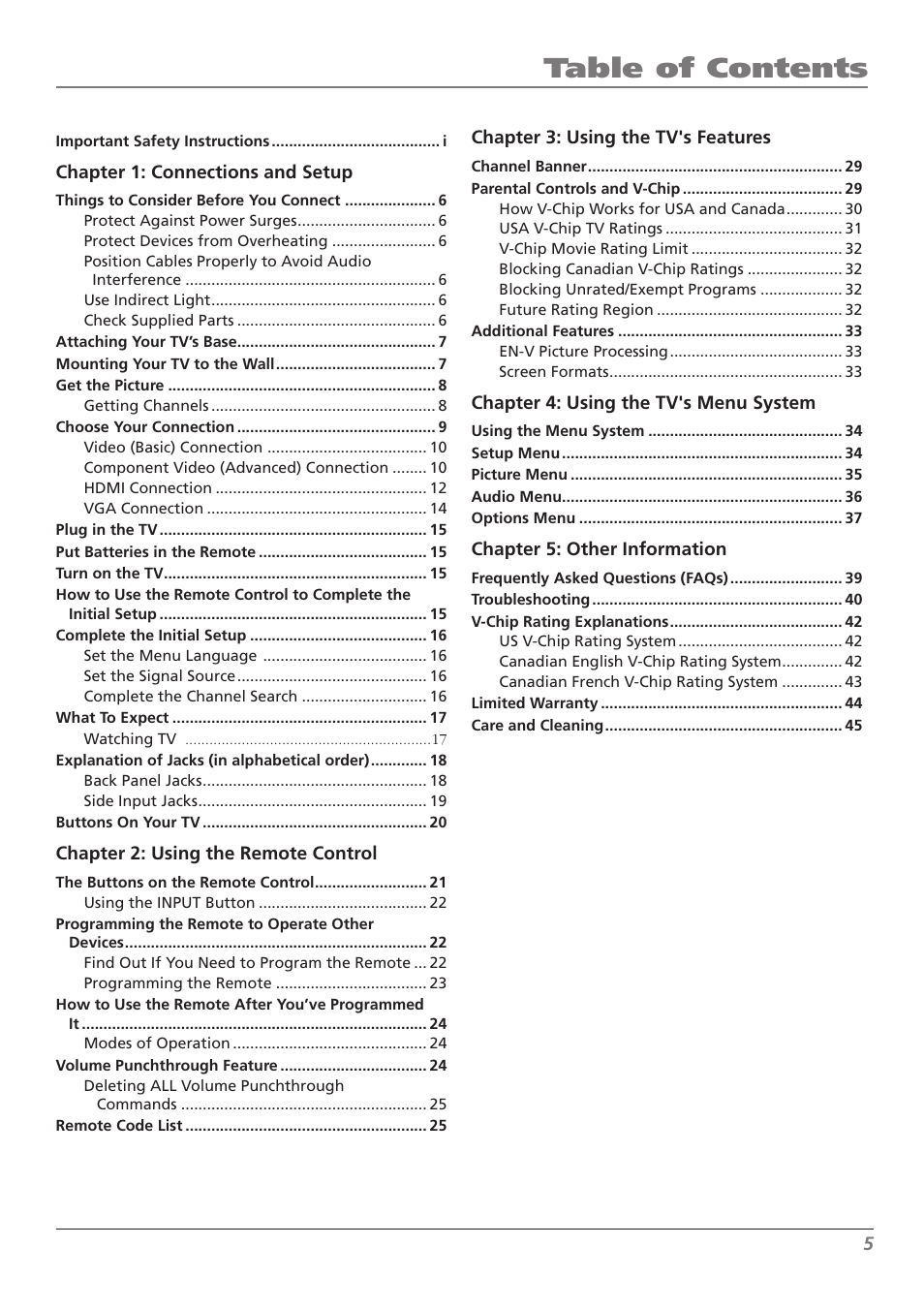 RCA L32WD23 User Manual | Page 5 / 48