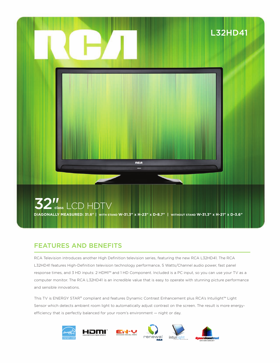 RCA L32HD41 User Manual | 2 pages