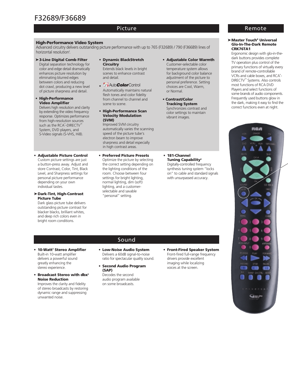 Picture remote sound | RCA F32689 User Manual | Page 2 / 4