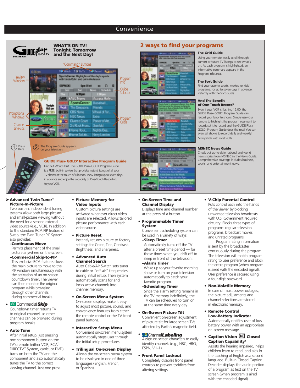 Convenience, 2 ways to find your programs | RCA F32689 User Manual | Page 3 / 4