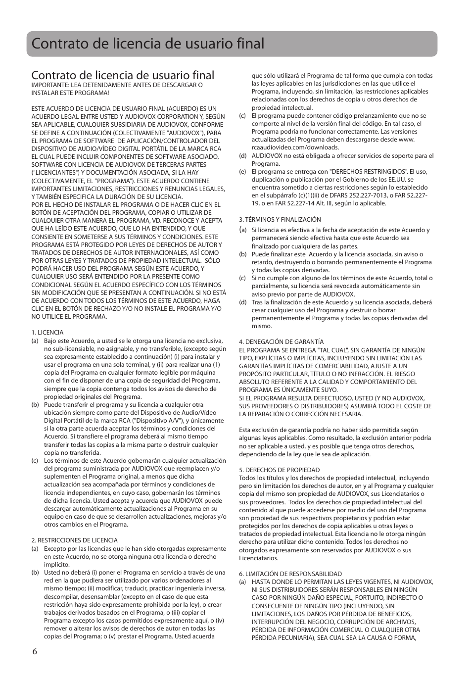 Contrato de licencia de usuario final | RCA MC4308 User Manual | Page 35 / 87