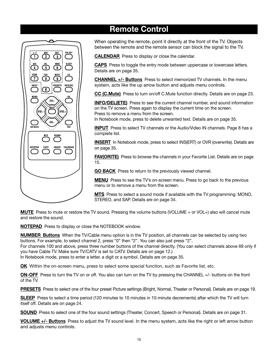 Remote control | RCA 32v432T User Manual | Page 11 / 40