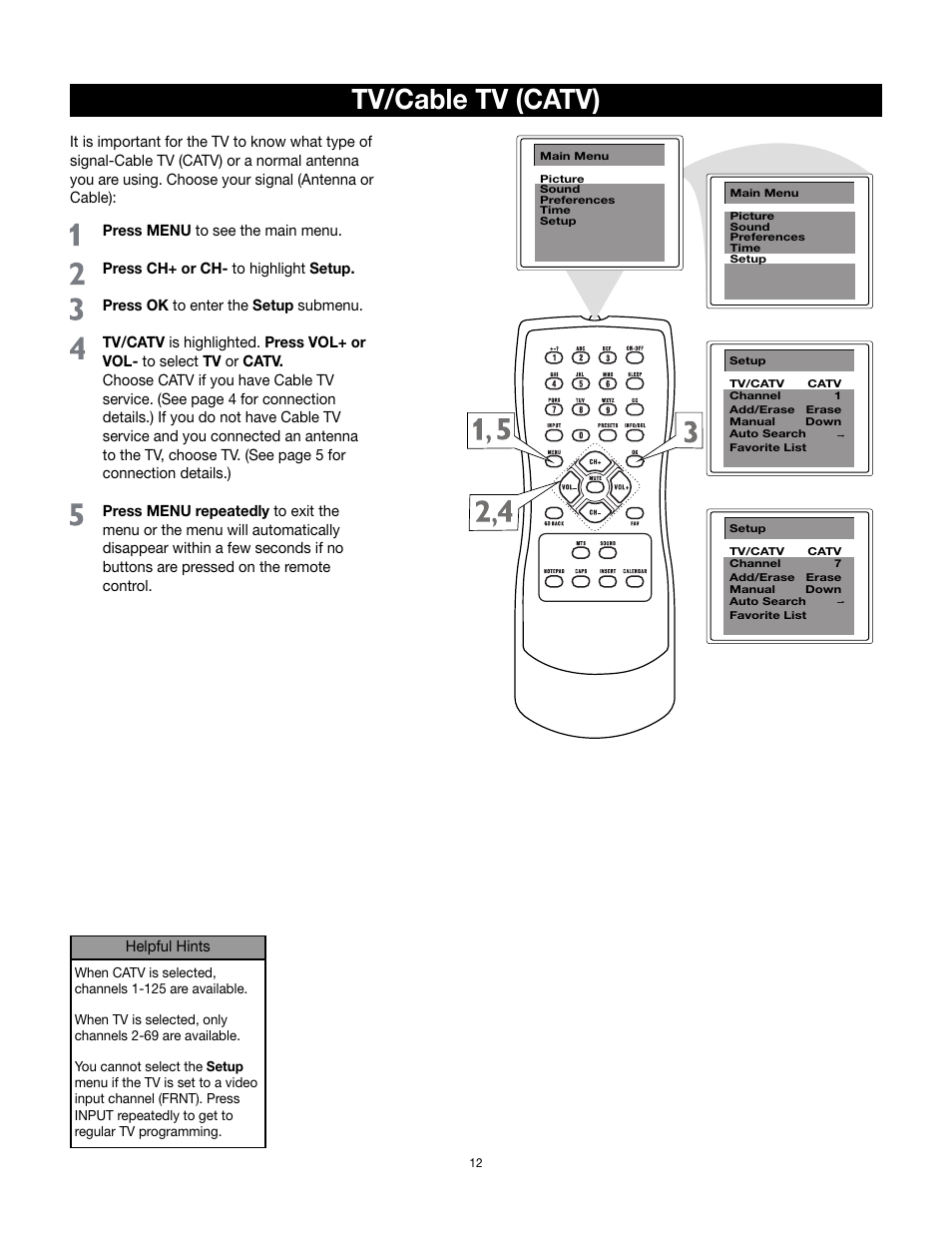 Tv/cable tv (catv) | RCA 32v432T User Manual | Page 13 / 40