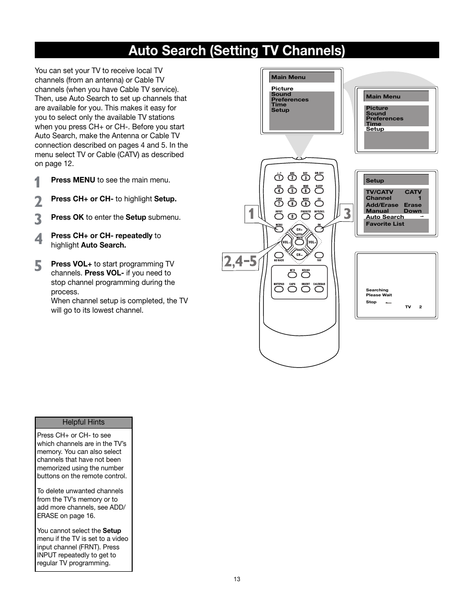 Auto search (setting tv channels) | RCA 32v432T User Manual | Page 14 / 40