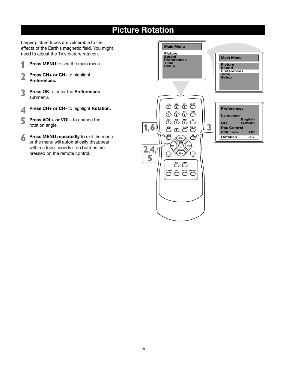 Picture rotation | RCA 32v432T User Manual | Page 19 / 40