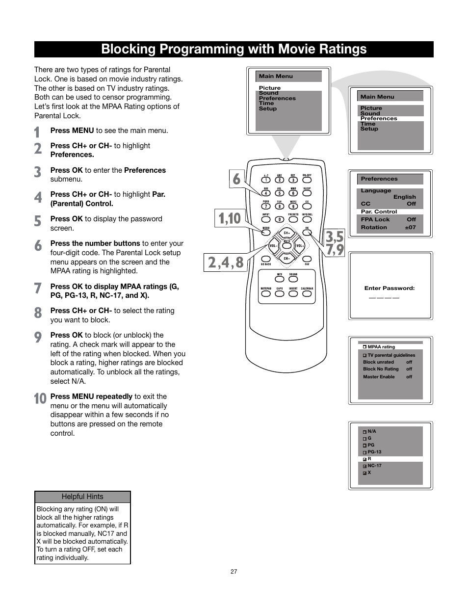 Blocking programming with movie ratings | RCA 32v432T User Manual | Page 28 / 40