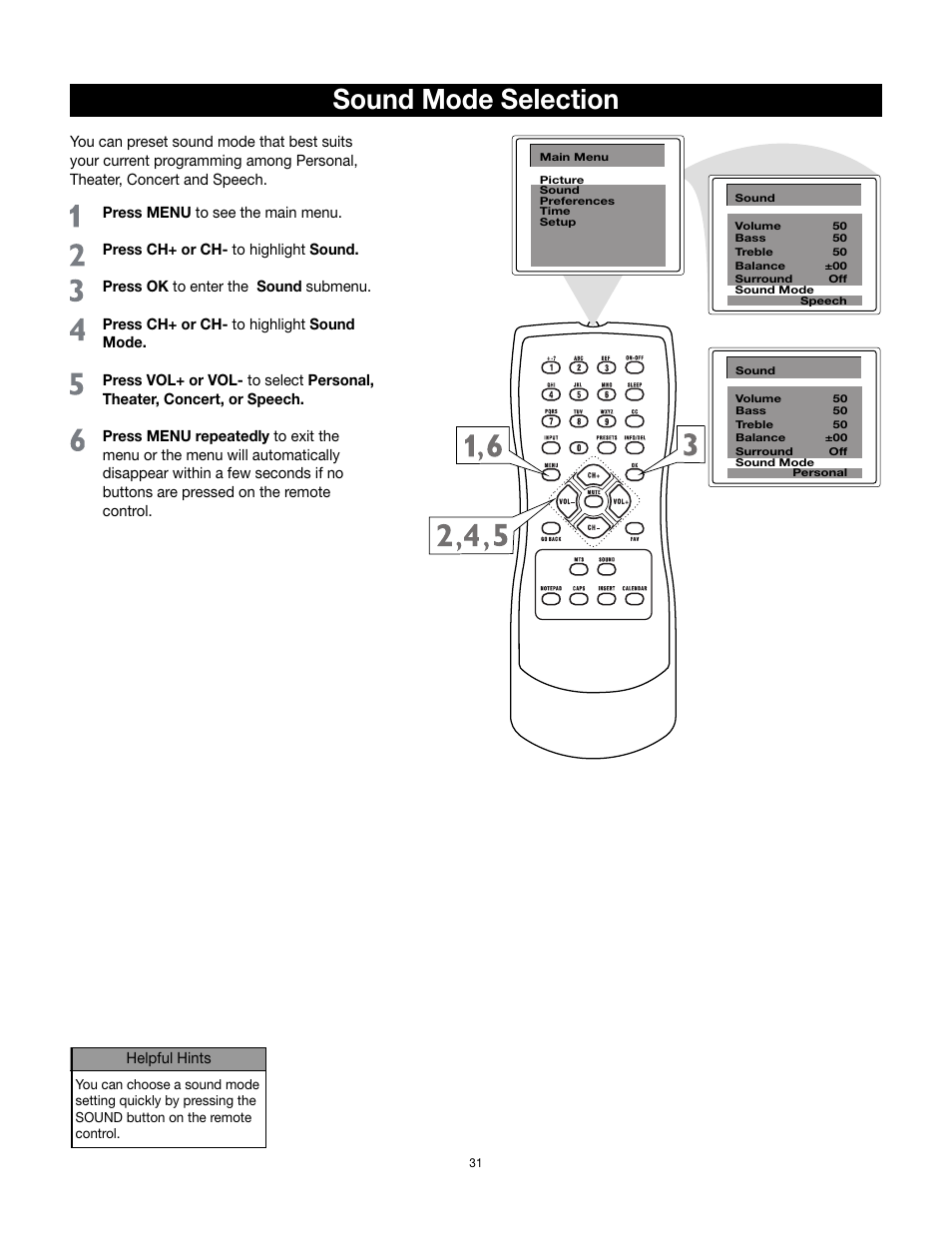 Sound mode selection | RCA 32v432T User Manual | Page 32 / 40