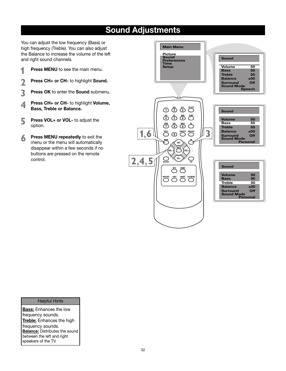 Sound adjustments | RCA 32v432T User Manual | Page 33 / 40