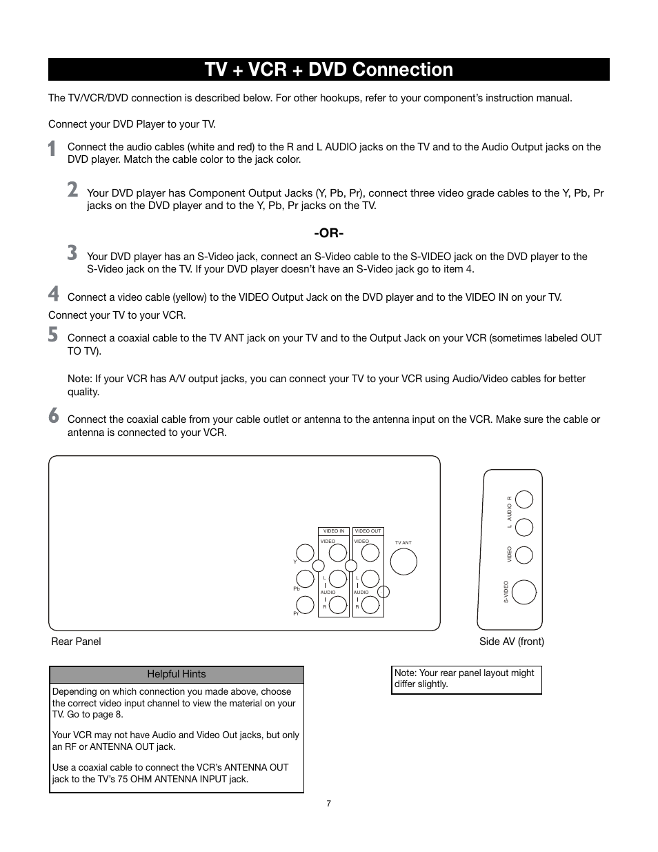 Tv + vcr + dvd connection | RCA 32v432T User Manual | Page 8 / 40