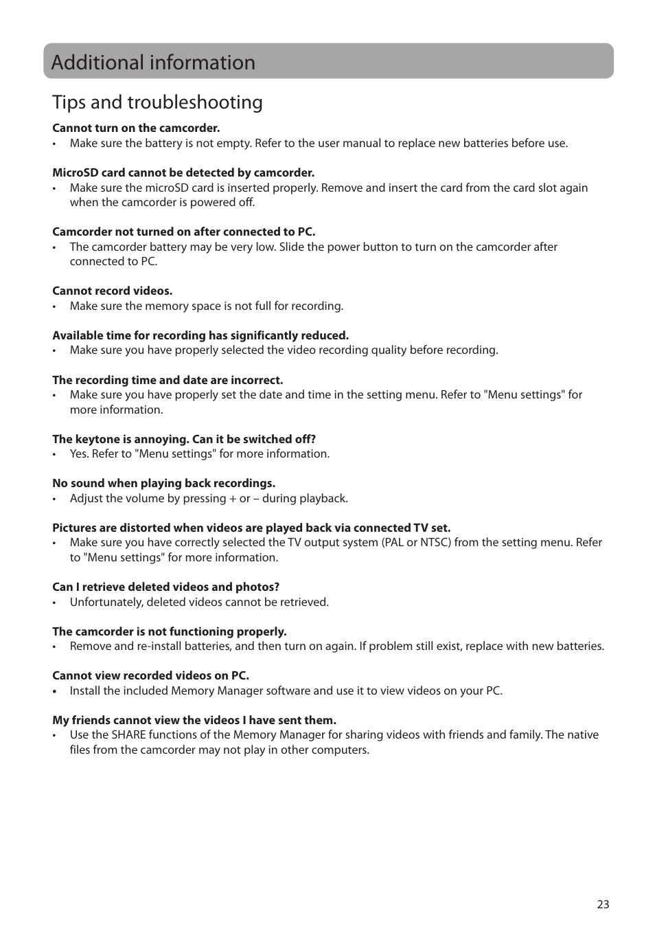 Additional information, Tips and troubleshooting | RCA EZ1010BL User Manual | Page 24 / 29