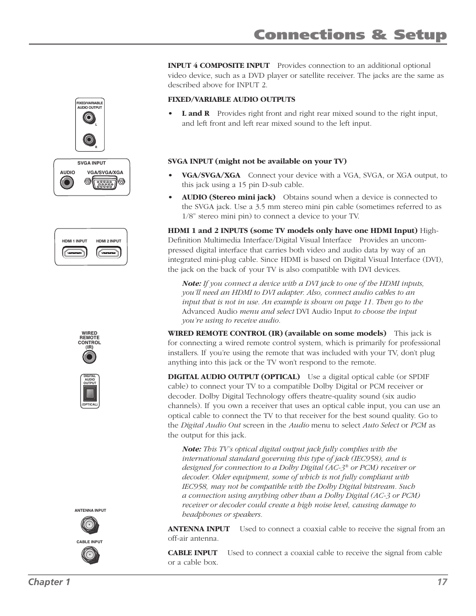 Connections & setup, Chapter | RCA Scenium M50WH187 User Manual | Page 19 / 64