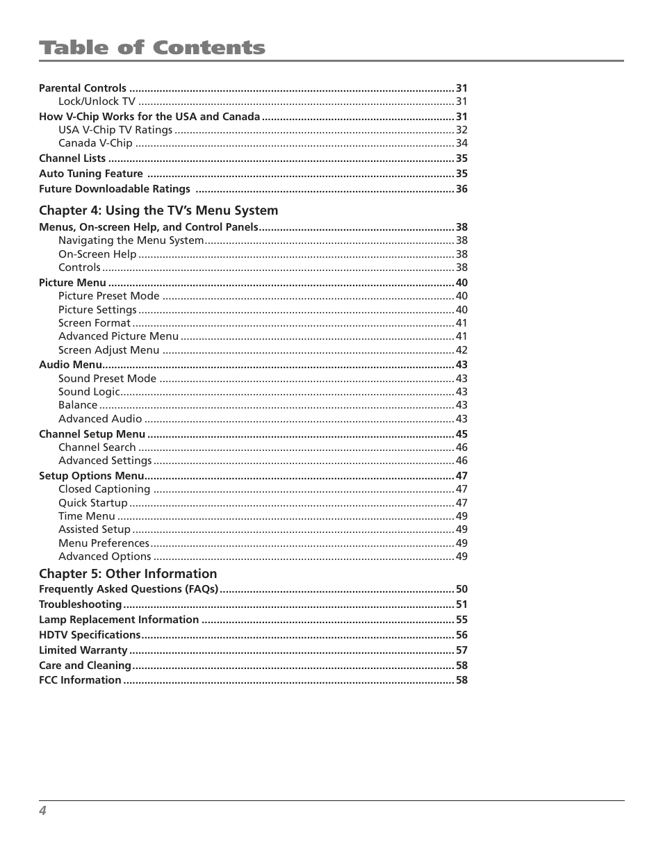 RCA Scenium M50WH187 User Manual | Page 6 / 64