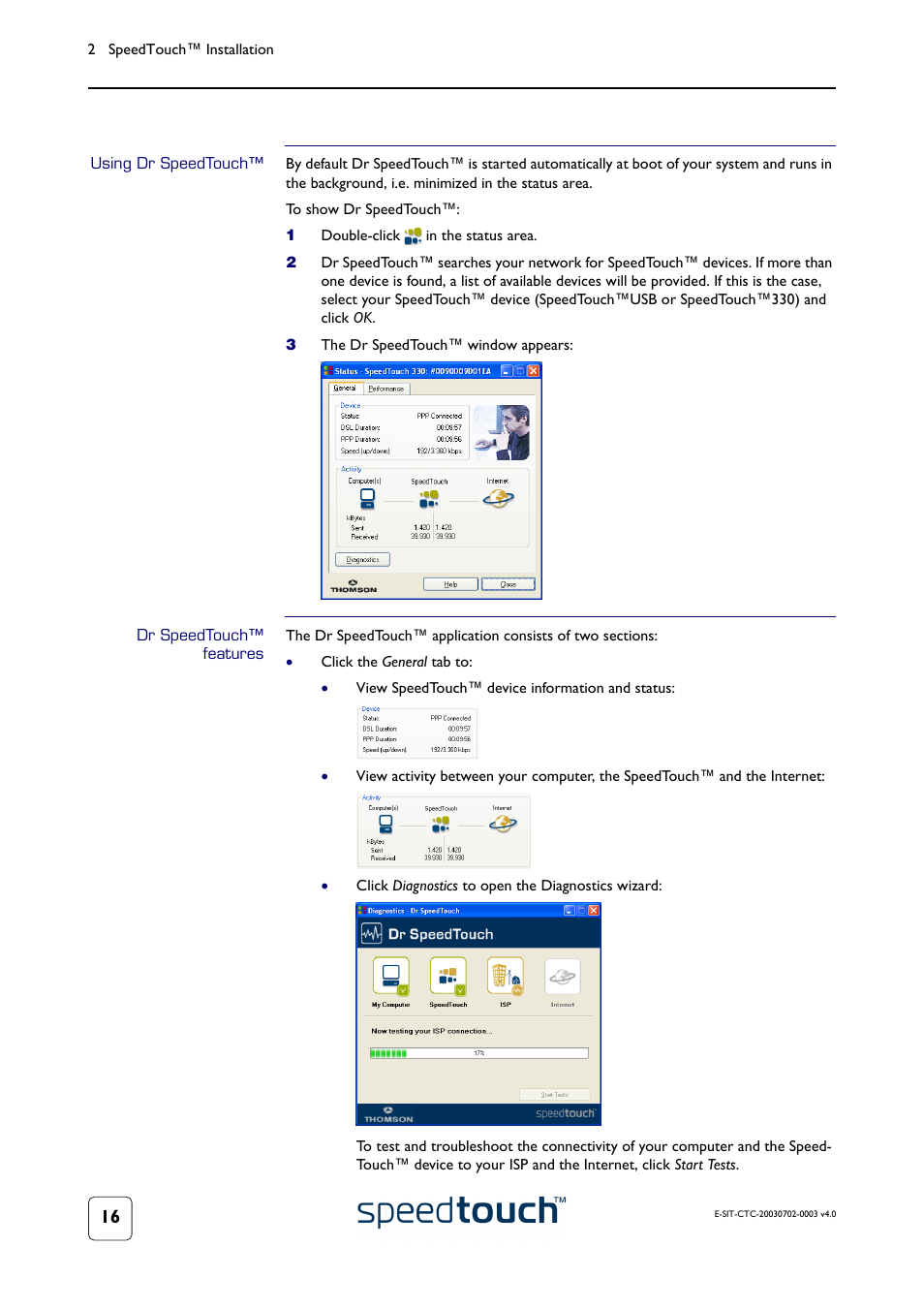 Using dr speedtouch, Dr speedtouch™ features | RCA 300 Series User Manual | Page 18 / 64