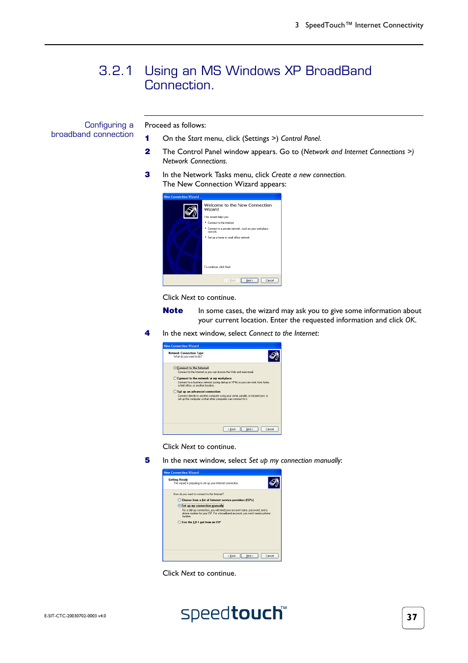 1 using an ms windows xp broadband connection, Configuring a broadband connection, Using an ms windows xp broadband connection | RCA 300 Series User Manual | Page 39 / 64