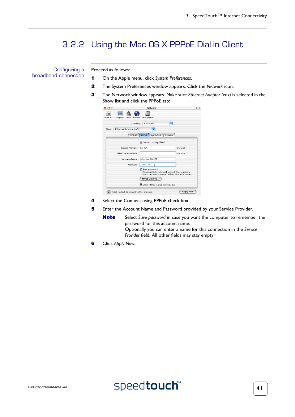 2 using the mac os x pppoe dial-in client, Configuring a broadband connection, Using the mac os x pppoe dial-in client | RCA 300 Series User Manual | Page 43 / 64