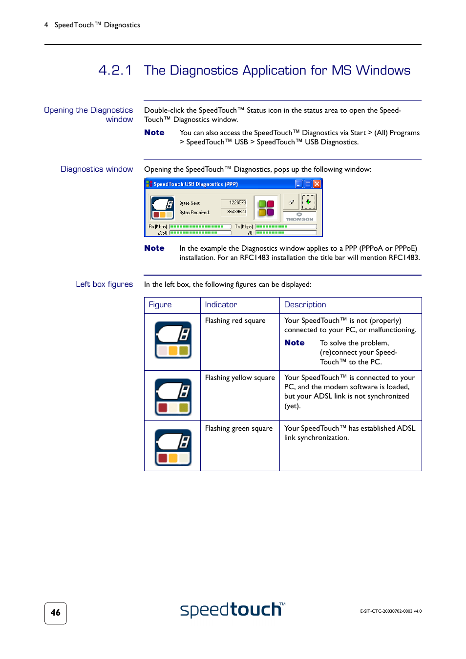 1 the diagnostics application for ms windows, Opening the diagnostics window, Diagnostics window | Left box figures, The diagnostics application for ms windows | RCA 300 Series User Manual | Page 48 / 64