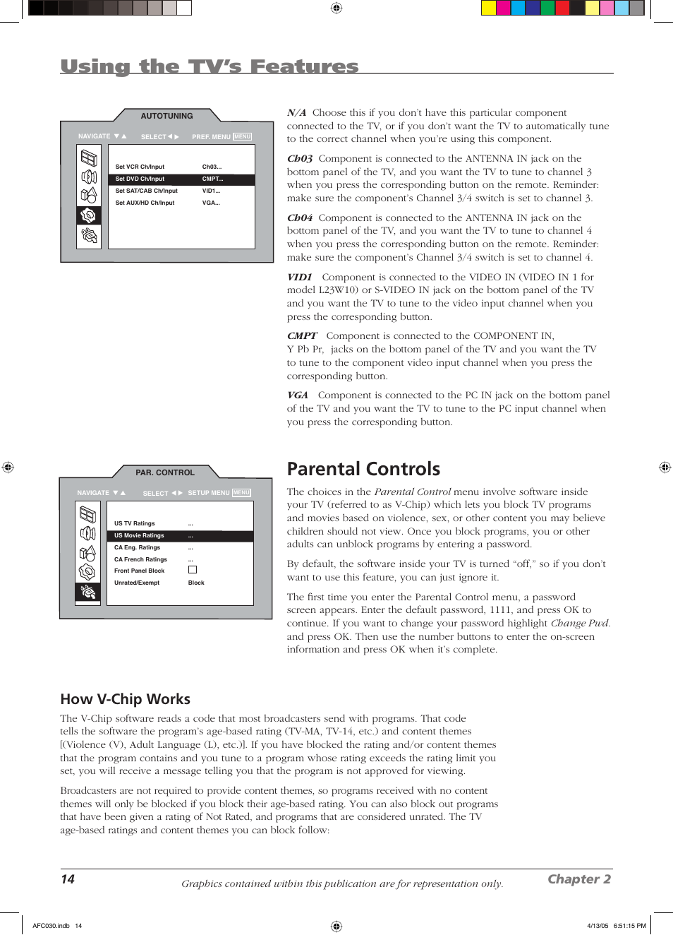 Using the tv’s features, Parental controls, How v-chip works | 14 chapter 2 | RCA L23W10 User Manual | Page 18 / 36