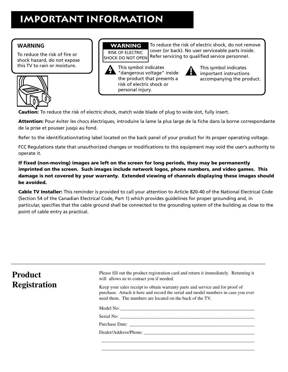 Important information, Product registration | RCA RCU500 User Manual | Page 2 / 20