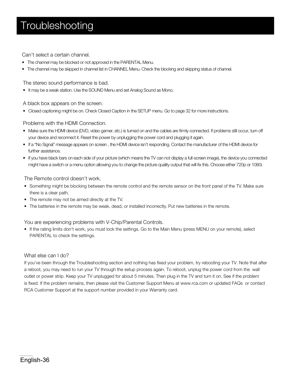 P34.pdf, Troubleshooting, English-36 | RCA 42PA30RQ User Manual | Page 37 / 88