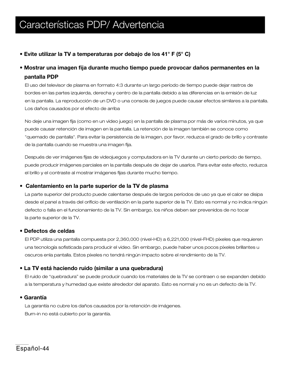 Iii.pdf, Características pdp/ advertencia, Español | RCA 42PA30RQ User Manual | Page 47 / 88