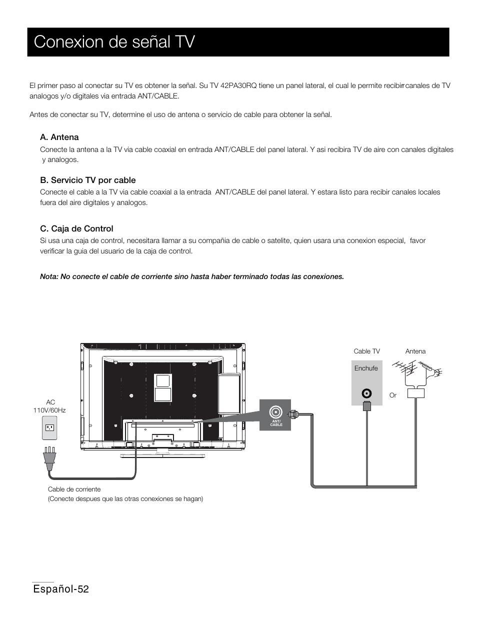 P46.pdf, Conexion de señal tv, Español | RCA 42PA30RQ User Manual | Page 55 / 88