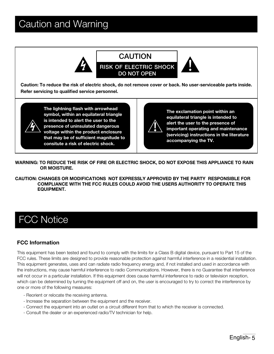 P03.pdf, Caution and warning fcc notice, Caution | RCA 42PA30RQ User Manual | Page 6 / 88