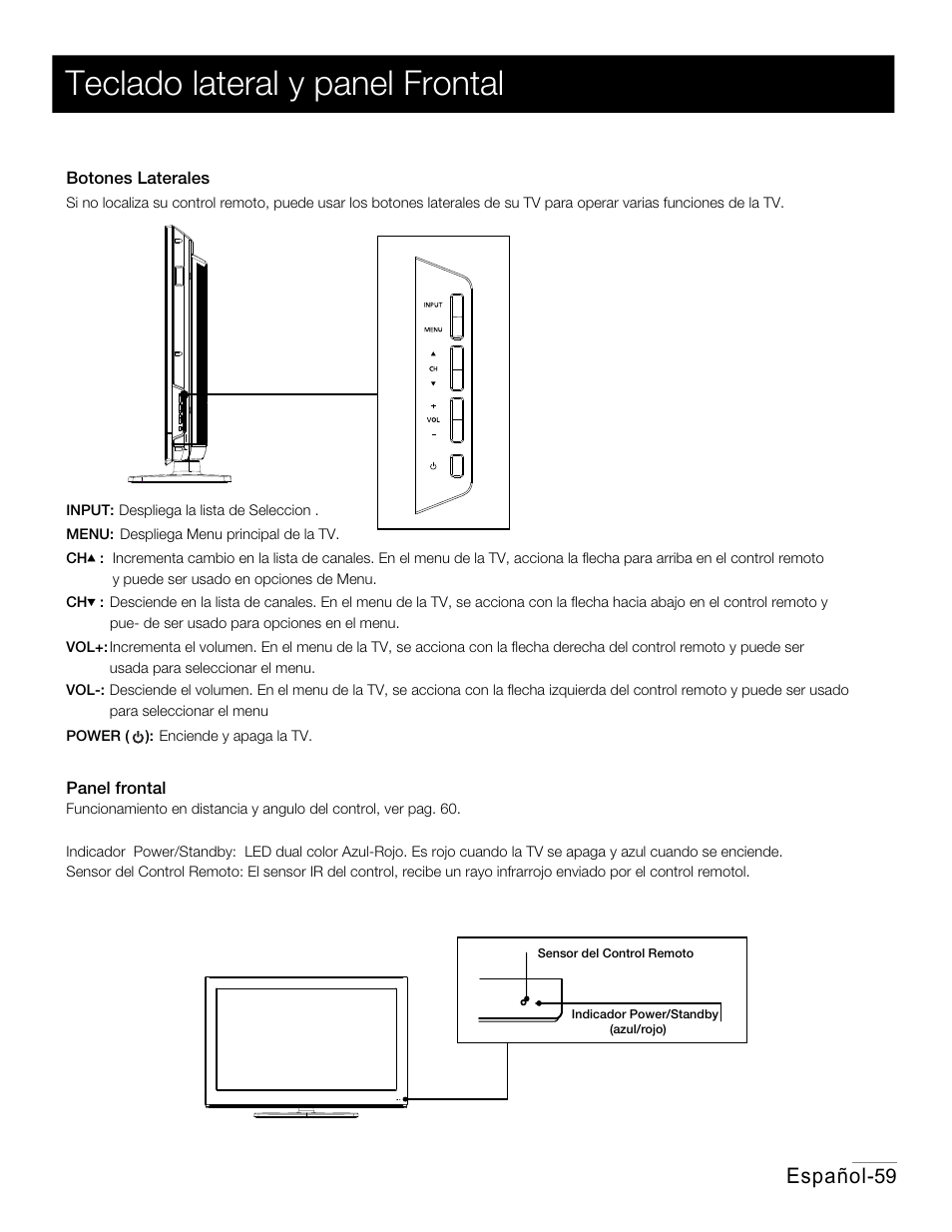 P53.pdf, Teclado lateral y panel frontal, Español | RCA 42PA30RQ User Manual | Page 62 / 88