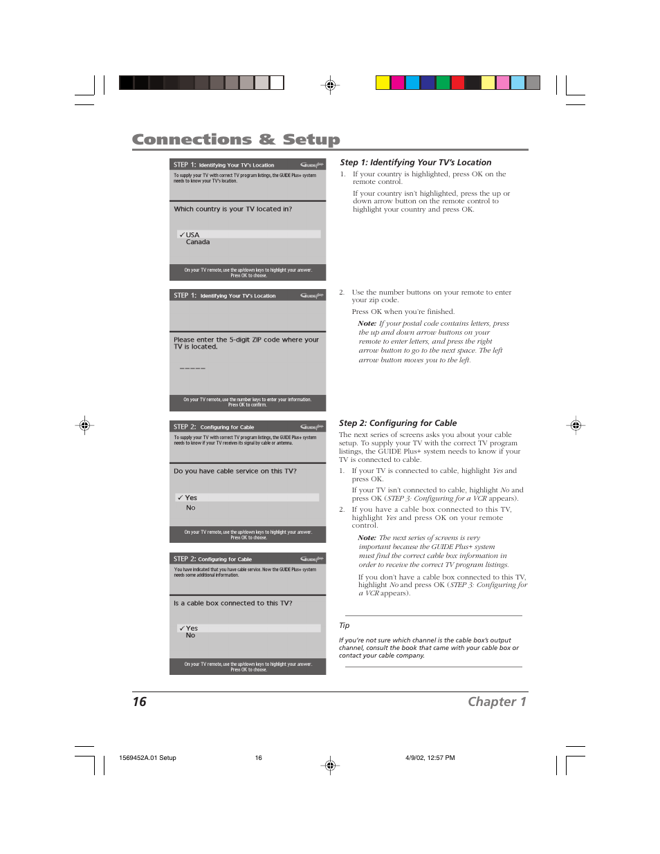 Connections & setup, 16 chapter 1 | RCA F20TF10 User Manual | Page 18 / 64