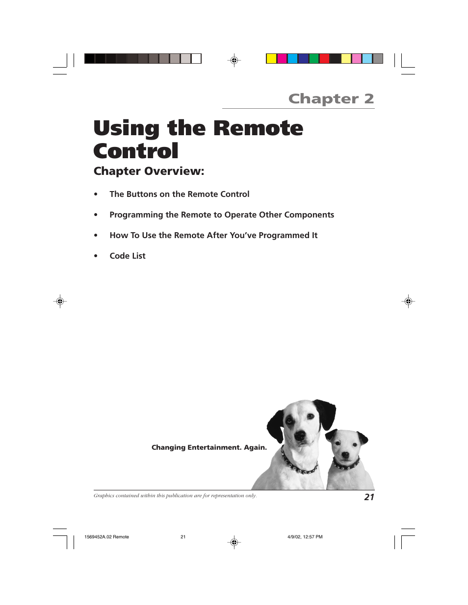 Using the remote control, Chapter 2, Chapter overview | RCA F20TF10 User Manual | Page 23 / 64