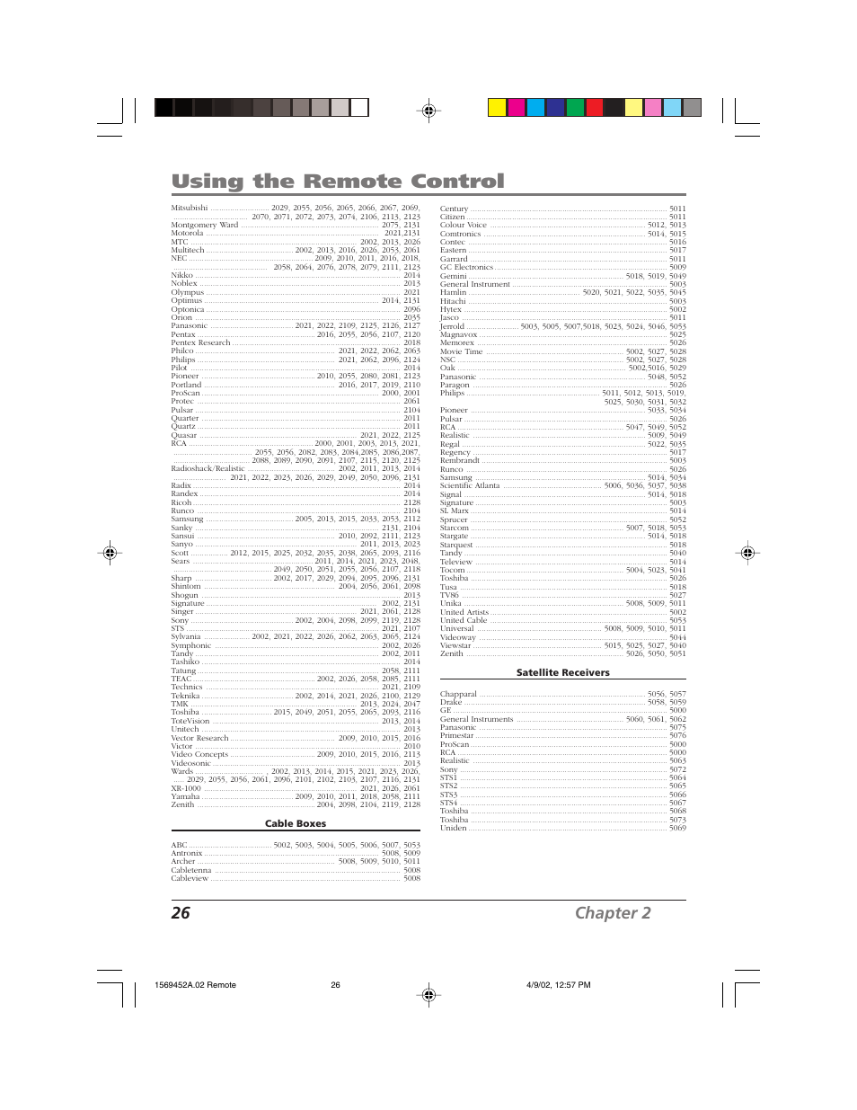 Using the remote control, 26 chapter 2 | RCA F20TF10 User Manual | Page 28 / 64
