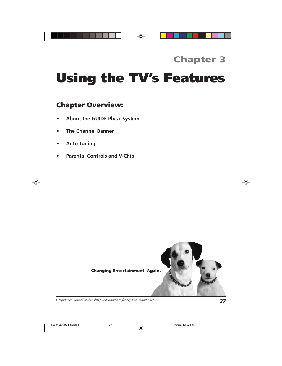 Using the tv’s features, Chapter 3, Chapter overview | RCA F20TF10 User Manual | Page 29 / 64