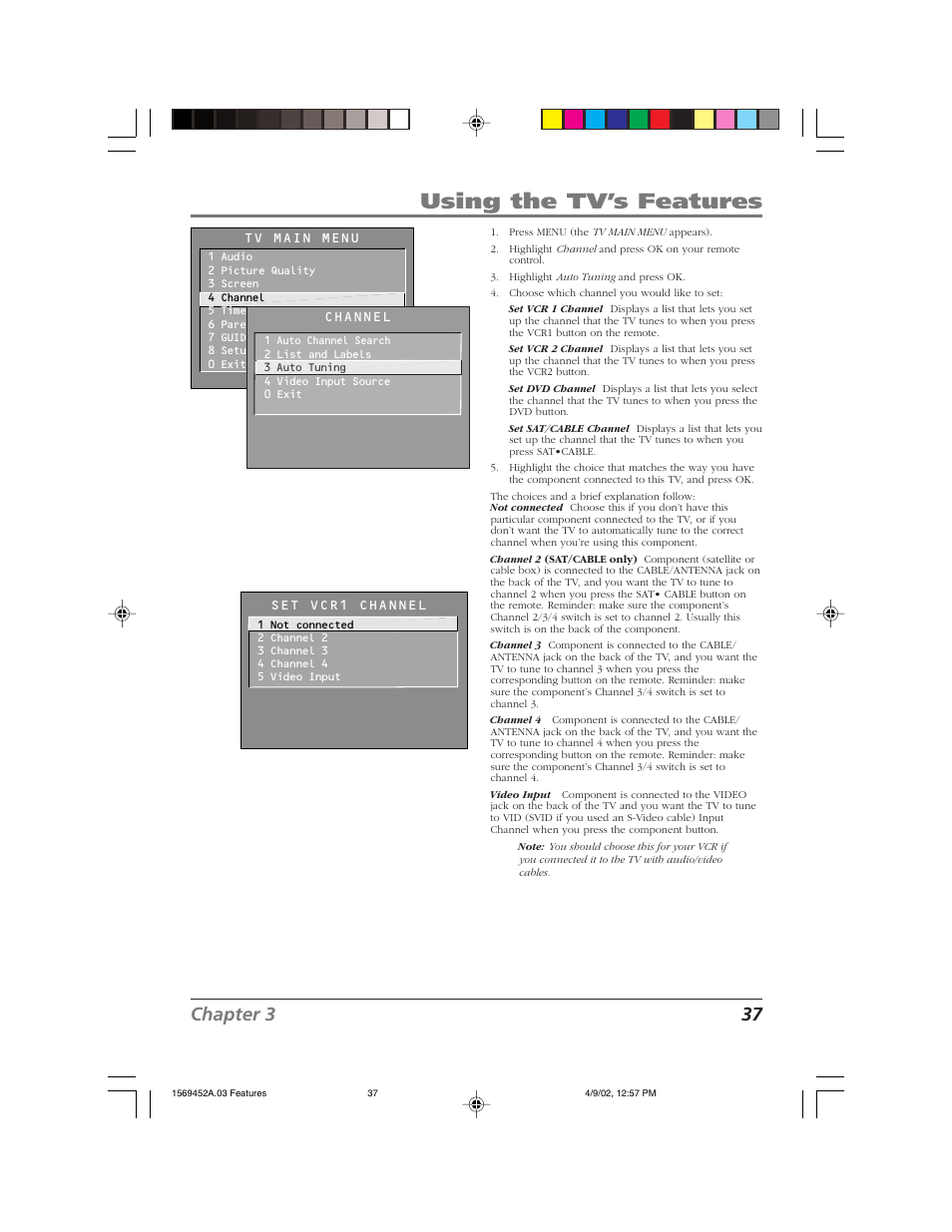 Using the tv’s features, Chapter 3 37 | RCA F20TF10 User Manual | Page 39 / 64