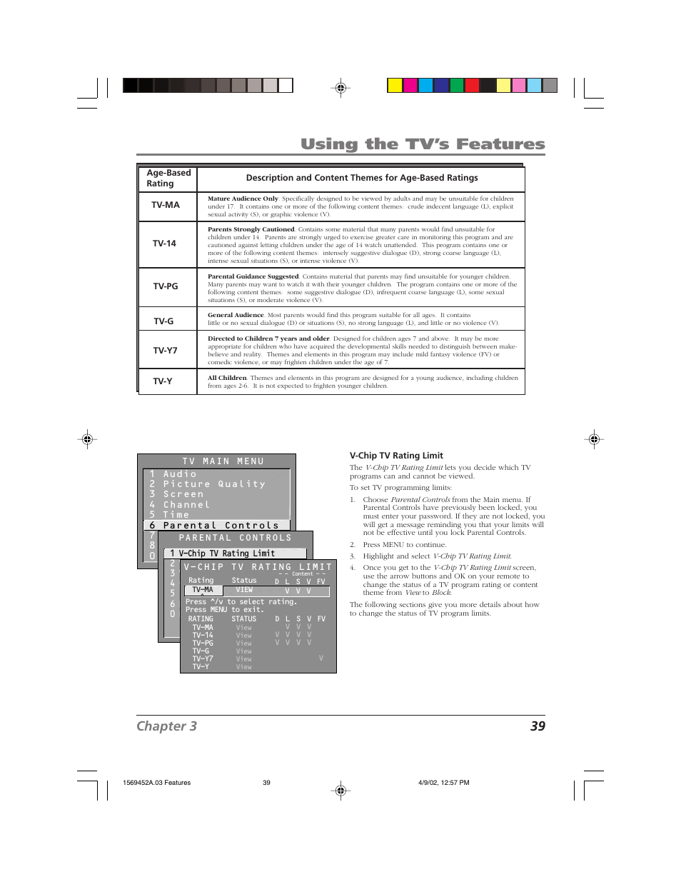 Using the tv’s features, Chapter 3 39 | RCA F20TF10 User Manual | Page 41 / 64