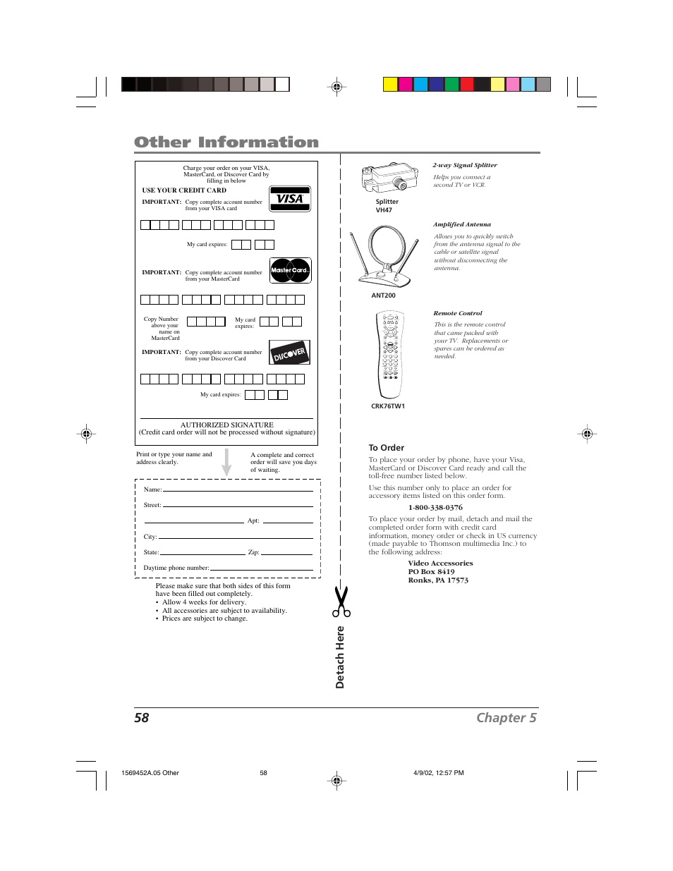 Other information, 58 chapter 5, Detach her e | RCA F20TF10 User Manual | Page 60 / 64