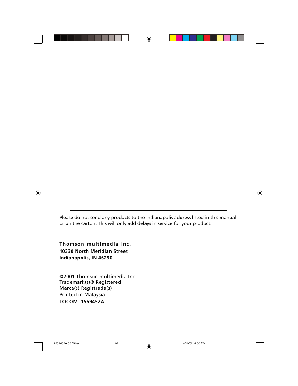 RCA F20TF10 User Manual | Page 64 / 64