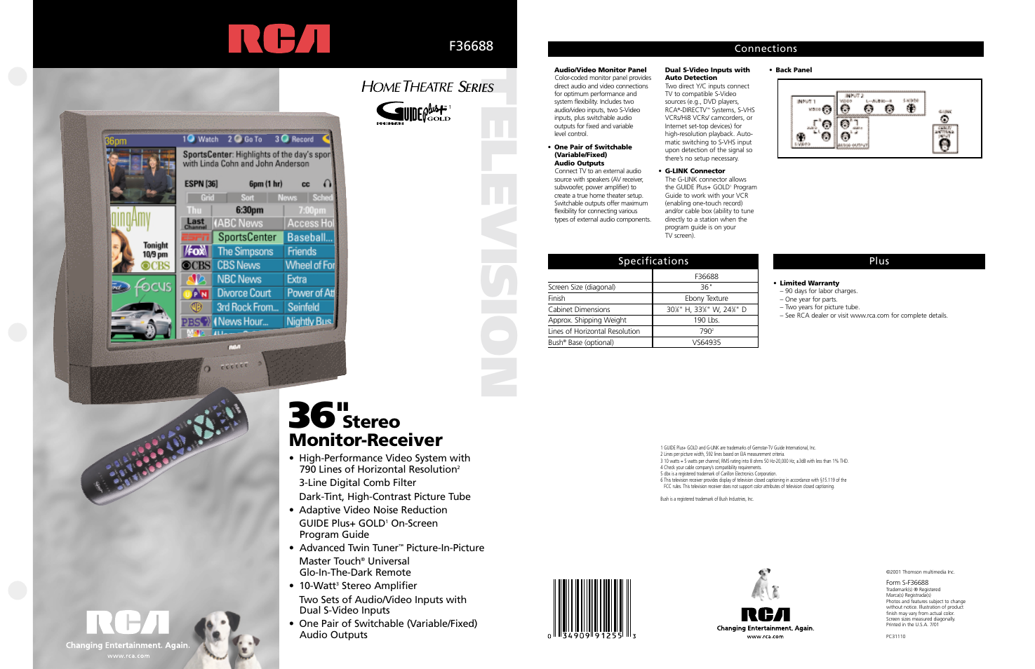 RCA F36688 User Manual | 2 pages