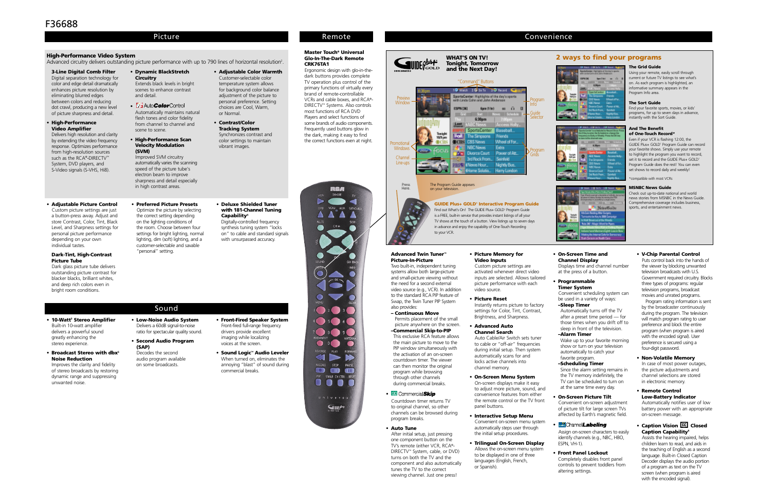 Picture remote sound, Convenience, 2 ways to find your programs | RCA F36688 User Manual | Page 2 / 2