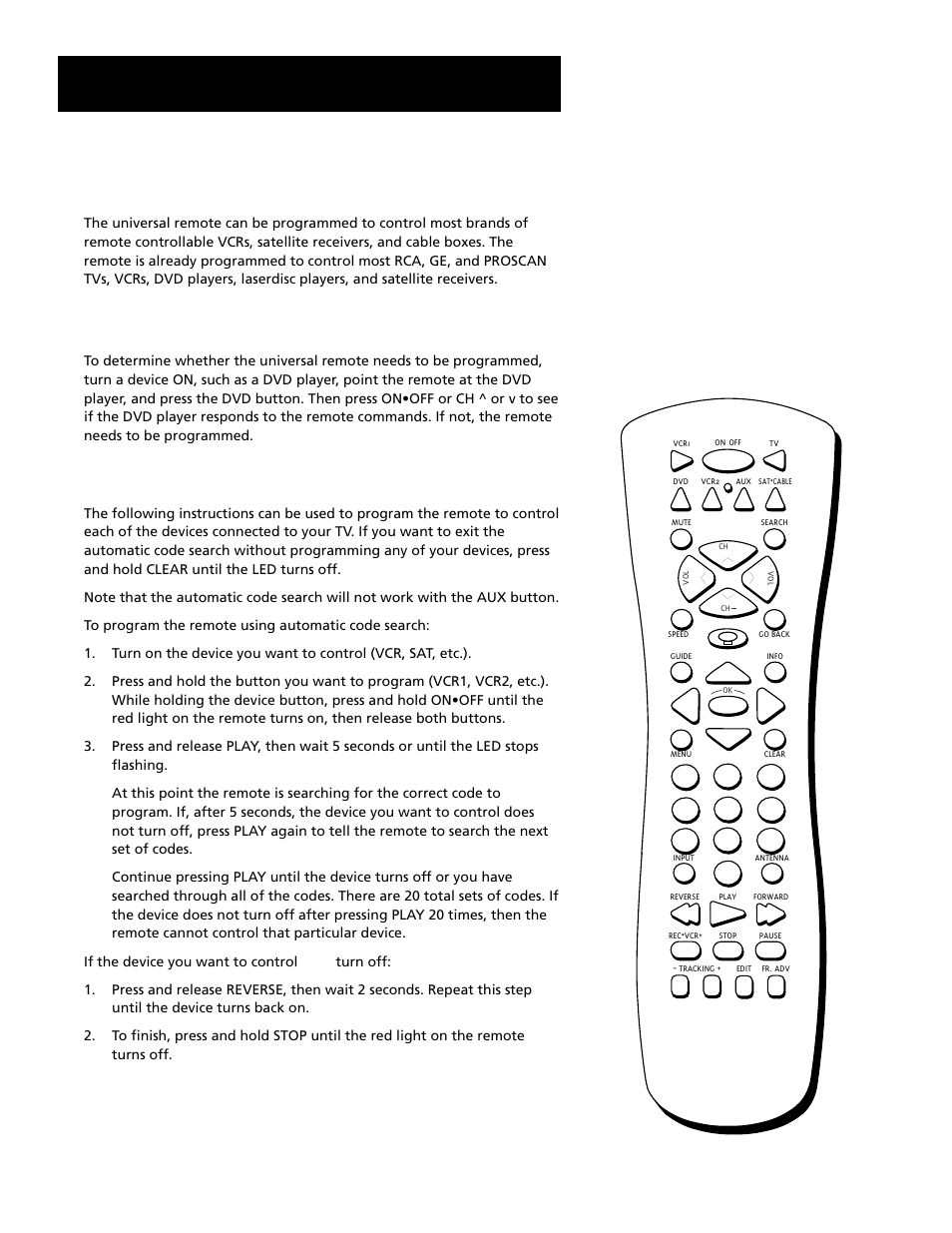 Using the remote, Programming the remote, Testing the remote | Using automatic code search | RCA T19067 User Manual | Page 20 / 64