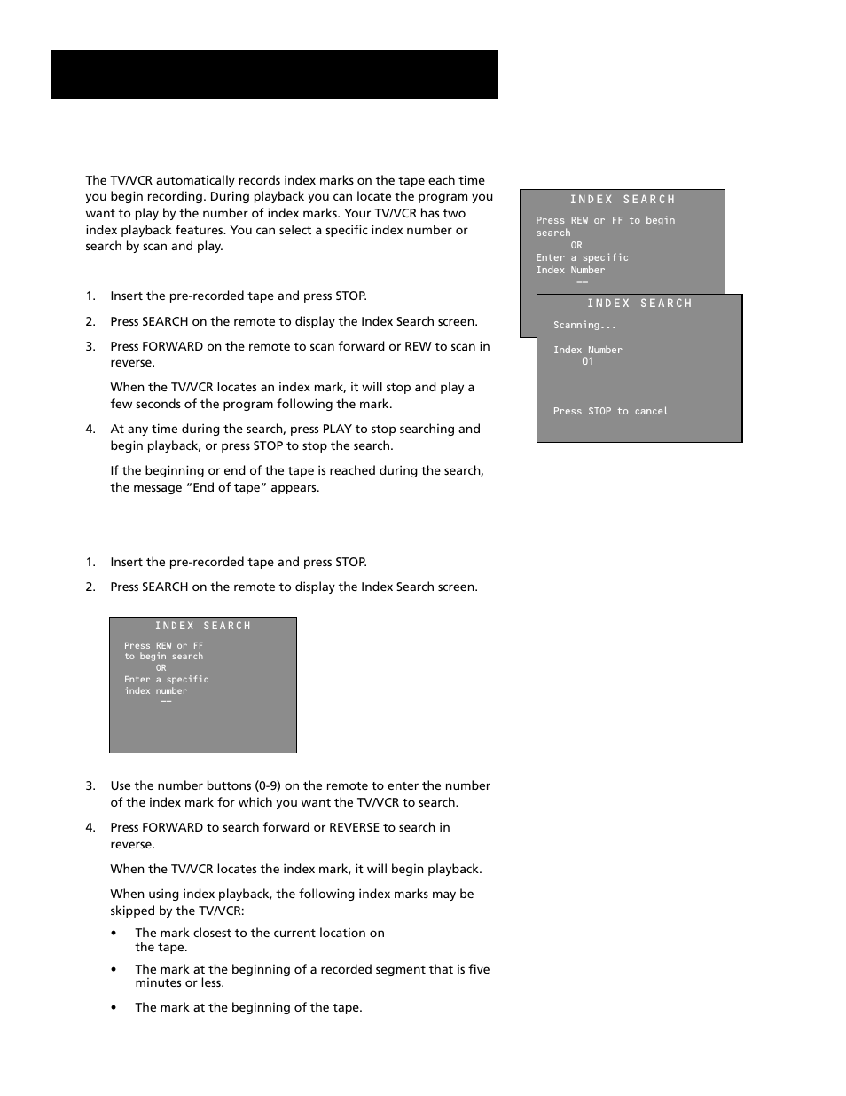 Operating instructions, Index search | RCA T19067 User Manual | Page 28 / 64