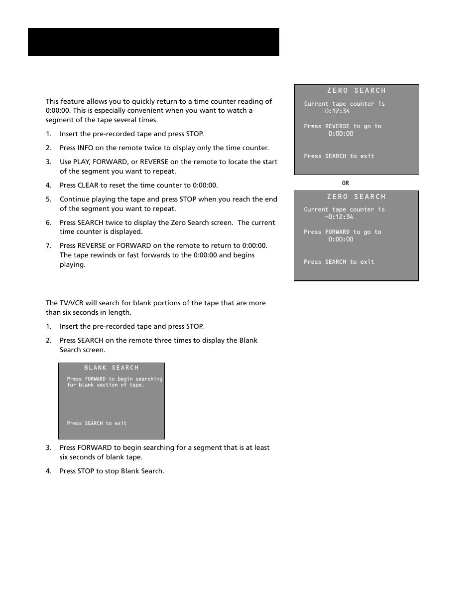 Operating instructions, Zero search, Blank search | RCA T19067 User Manual | Page 29 / 64