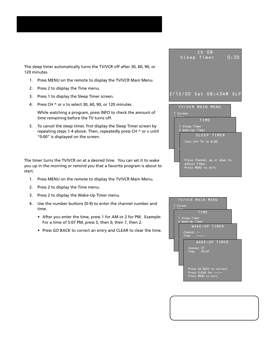 Features and controls, Using sleep timer, Wake-up timer | RCA T19067 User Manual | Page 38 / 64