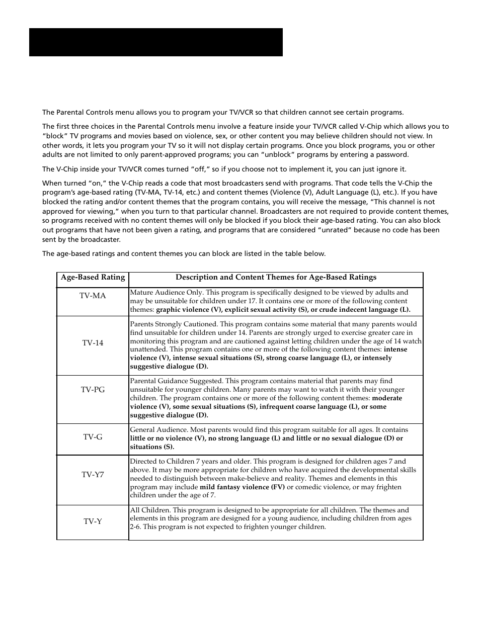 Features and controls, Parental controls and v-chip | RCA T19067 User Manual | Page 40 / 64