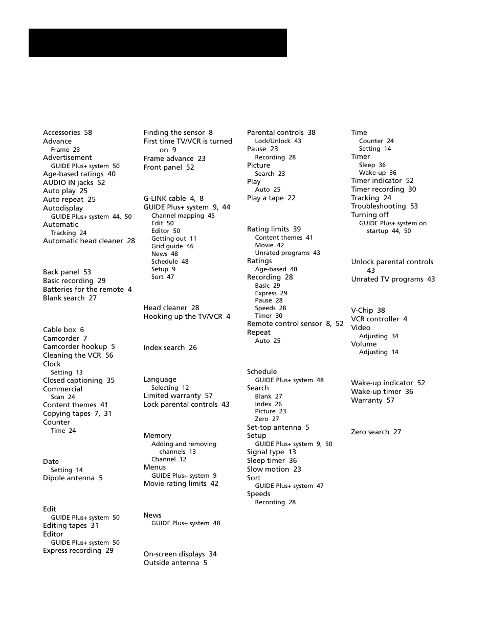 Reference, 61 index | RCA T19067 User Manual | Page 63 / 64